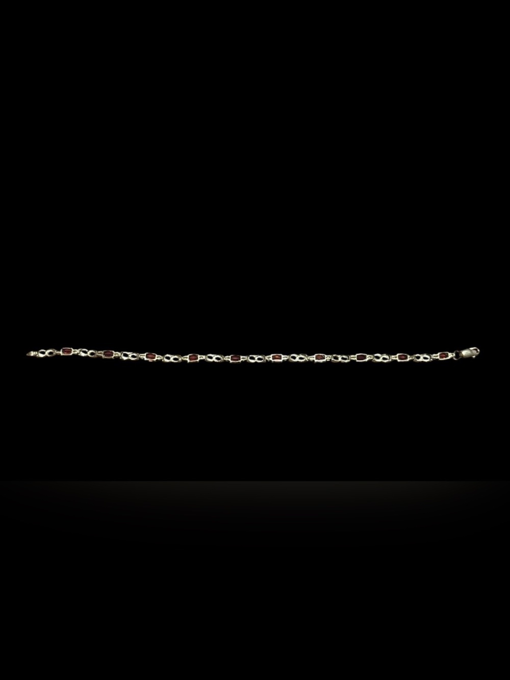10k Gold Red Garnet Link Bracelet with Tiny Diamond Accents - Picture 4 of 6